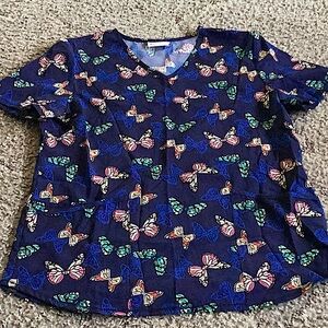 Women’s Scrubstar Blue Butterfly Scrub Top Size M